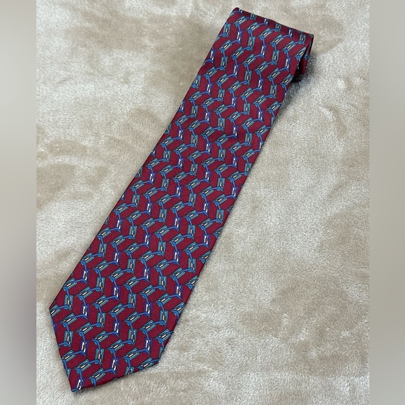 Christian Dior Monsieur Vintage Maroon Blue Abstract Design Tie - Picture 1 of 3